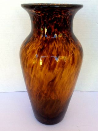 Vtg Hand Blown Art Glass Amber Brown Color Speckled 12 " Tall