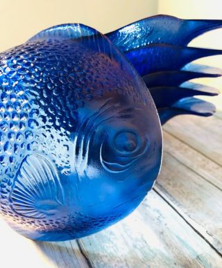Vintage Arcoroc Cobalt Blue Glass Poisson Fish Dishes Small Bowls 7 " Set Of 6