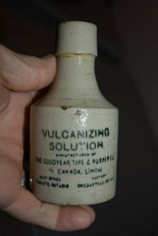 Antique Canadian Goodyear Tire Vulcanizing Solution Bottle Pottery Not Medalta
