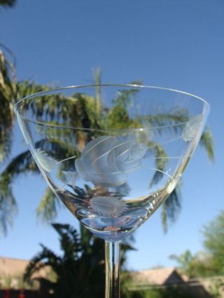 Tiffin 17664 - 3 Cut Crystal Etched Rose Leaves 4 Large Cocktail Champagne Glasses