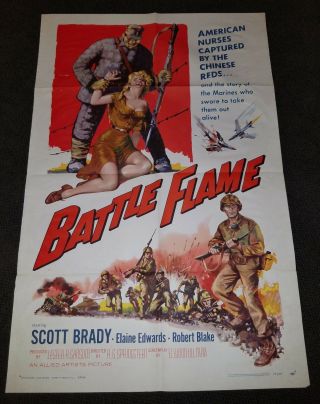 Vintage 1959 Battle Flame Movie Poster Scott Brady Robert Blake Wwii