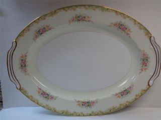Noritake Rose China Occupied Japan 16x12in Oval Serving Platter Green Floral
