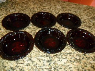 Set Of 6 Avon Ruby Red 1876 Cape Cod Rimmed Soup Bowls Glass Rim Salad Cereal