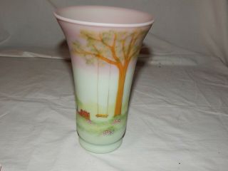 Fenton Burmese Art Glass Vase.  Rare Signed Fenton Hand Painted