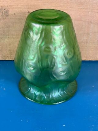 Antique Loetz Art Glass Vase Bag Sack Bohemian Pinch Side Green Iridescent 7