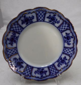Grindley China Melbourne Flow Blue Pattern Dinner Plate - 9 - 7/8 " Gold Accents