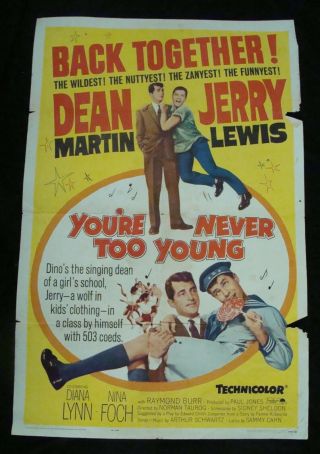 You’re Never Too Young Movie Poster Dean Martin Jerry Lewis One Sheet 1