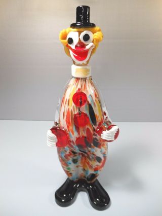 Vintage Murano Glass 14.  5 " Clown Decanter With Head & Top Hat Stopper