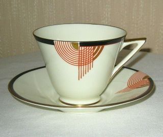 Vintage Art Deco Royal Doulton Tango Cup And Saucer Teacup Orange Black Gold