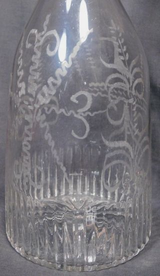 Early Mold Blown Wheel Engraved Flint Glass Decanter Bottle IBIS Heron Scrolls 2