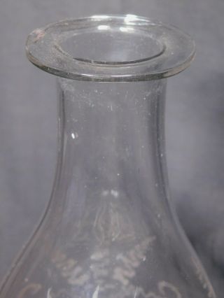Early Mold Blown Wheel Engraved Flint Glass Decanter Bottle IBIS Heron Scrolls 4