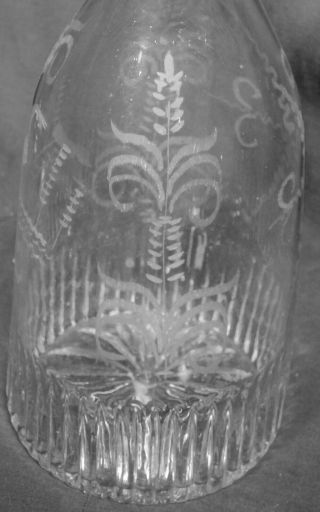 Early Mold Blown Wheel Engraved Flint Glass Decanter Bottle IBIS Heron Scrolls 5