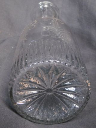 Early Mold Blown Wheel Engraved Flint Glass Decanter Bottle IBIS Heron Scrolls 6