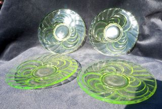 Antique Vaseline Uranium Glass Dessert Saucer Dish Plate Set Edwardian Art Deco