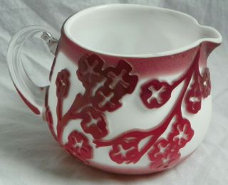 Vintage Cranberry Red White Glass Cameo Creamer Etched Kelsey Murphy Pilgrim
