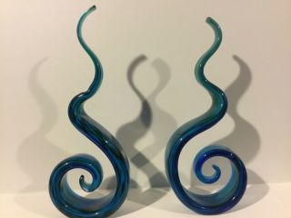 Murano Italian Art Glass - Spiral Sculpture - Pair Matching - 14” Tall