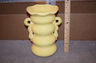 Vintage Large Mccoy Pottery Yellow Ringware Flower Bow Handles Vase 9 1/2 "