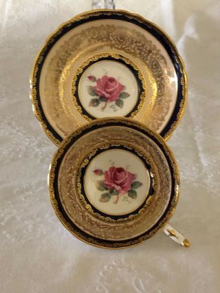 Cobalt Blue Gold Paragon Double Warrant Cup And Saucer Pink Rose