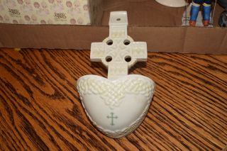 Belleek Fine China Celtic Cross Holy Water Font Hand Crafted in Ireland GREEN 2