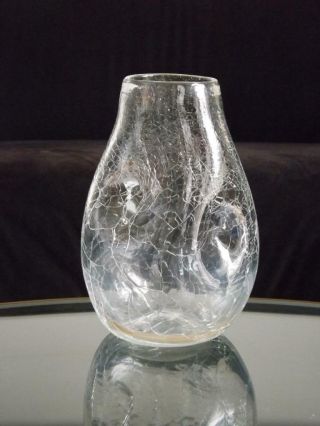 Blenko Crackle Glass Pinched Dimpled Clear Vase 9 - 1/2 "