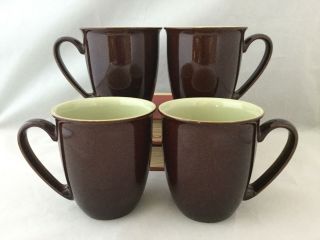 Set 4 Denby Duets Chestnut Brown & Apple 4 " Light Green Coffee Mug Tea Cup