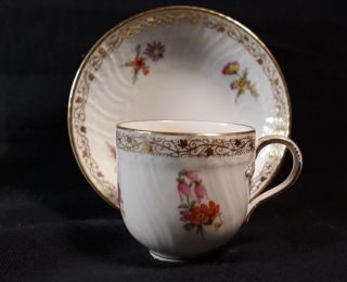 Kpm Berlin Hand Painted Dresden Floral & Gold Demitasse Cup And Saucer