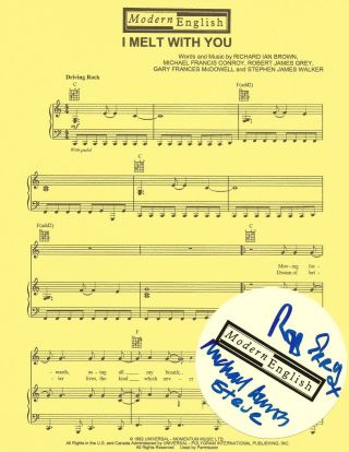 Modern English Real Hand Signed I Melt With You Sheet Music 2 Autographed