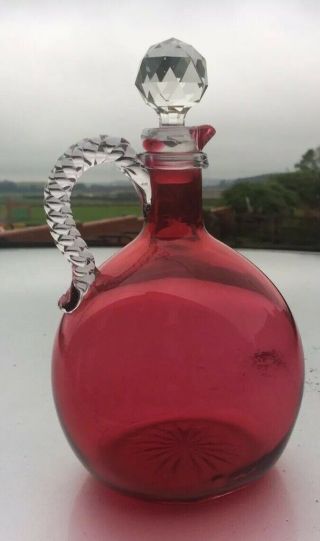 Victorian Cranberry Glass Decanter Flask Jug
