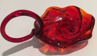 Fenton Glass Ruby Red Swirl Candle Holder Ashtray With Handle 5 1/2 "
