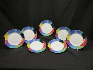 Set Of 7 Mikasa Porcelain Currents Multicolored M5101 8.  25 " Salad Plates