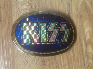 1978 Pacifica Mfg Kiss Belt Buckle Blue And Gold Prism Rock Roll Band Rare