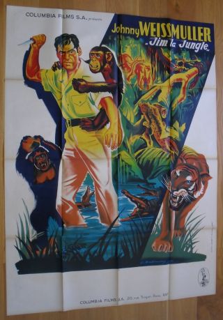 Jungle Jim Johnny Weismuller French Movie Poster Litho 50s 63 " X47 "