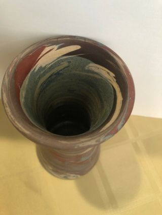 Vintage Niloak 6” Swirl Vase Brown & Tan Blue - Mission Arts and Crafts Marked 3