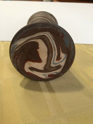 Vintage Niloak 6” Swirl Vase Brown & Tan Blue - Mission Arts and Crafts Marked 4