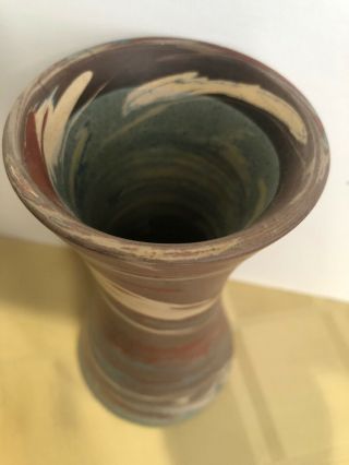 Vintage Niloak 6” Swirl Vase Brown & Tan Blue - Mission Arts and Crafts Marked 6
