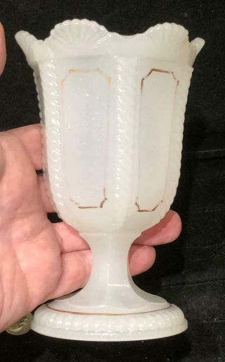 Antique Sandwich Glass " Cable " Clambroth Colored Glass Spoon Holder,  C.  1850