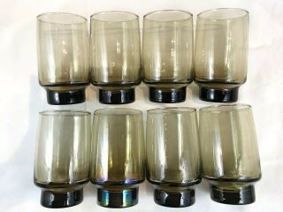 Vintage Libbey Set Of 8 Vintage Brown Smoke Glass Tumblers Drink Glasses 4 3/4”