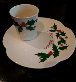 Mccoy Holiday Plate & Cup " For Santa " Christmas Cookies & Milk Pottery Rare