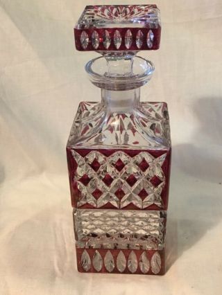 Vintage German Cranberry Red Cut To Clear Crystal Whiskey Decanter