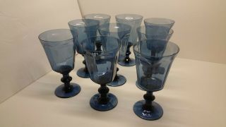 9 Signed Vintage Crystal Lenox Blue Glasses (wine) 8 Oz
