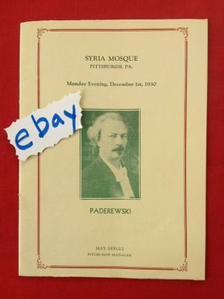 12/1/1930 Paderewski Syria Mosque Pittsburgh May Beegle
