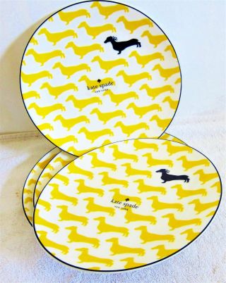 Kate Spade Lenox Wickford Dachshund Dog Yellow 9 " Accent/salad Plate Set Of 4