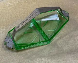 Art Deco Green Vaseline Depression Glass Divided Candy Dish