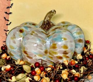 Hand Blown Art Glass,  Pastels W/glittery Fall,  Harvest Halloween Pumpkin - Nwt