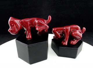 Camark Pottery Advertising Souvenir Peeing & Pooping 4 " Burgundy Dogs