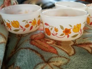 Set Of 6 Vintage Arcopal France Orange Floral Milk Glass Custard Bowls 3 "