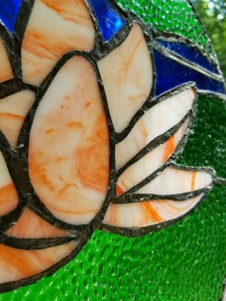 Round Stained Glass Window Panel Lotus Lily Pad Flower 16.  5 