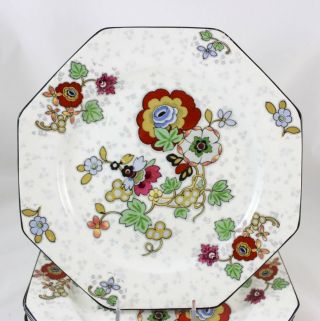 Set 4,  Dinner Plates Art Deco Style Flowers Vintage Crown Ducal China England