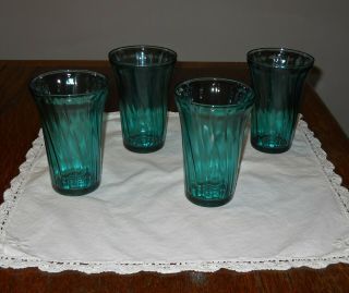 4 Jeannette Depression Glass Ultramarine Swirl 5 1/4 Inch Tumblers