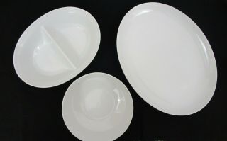 Mid - Century Modern Centura By Corning White Bowl,  Divided Bowl,  Platter 3 Pc Set